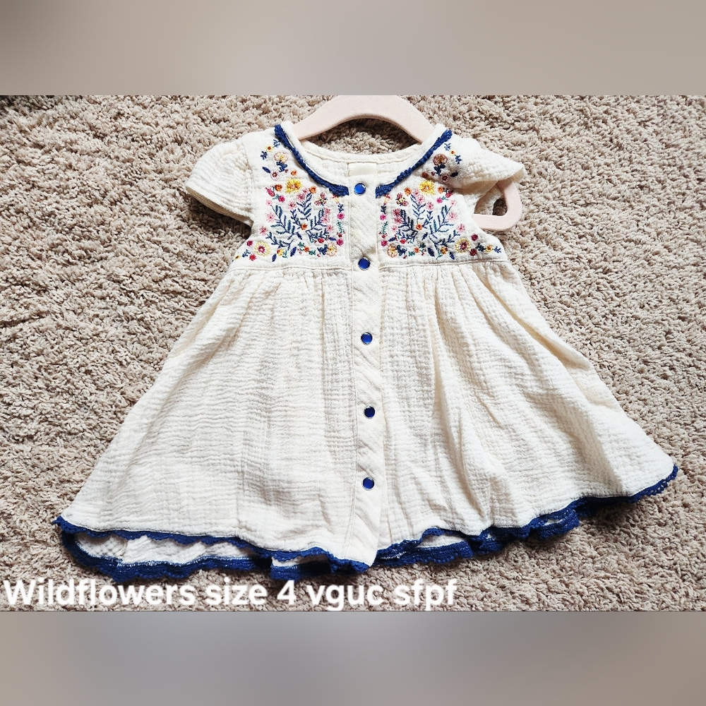 Wildflowers Cream Top with Blue Trim and Floral Embroidery